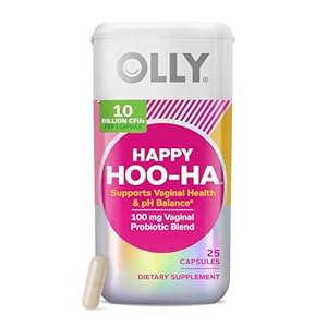 OLLY Happy Hoo-Ha Capsules, Probiotic for Women, Vaginal Health and pH Balance, 10 Billion CFU, Gluten Free – 25 Count