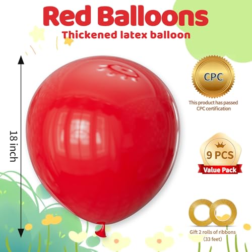 Image of Red Big Balloons 32pcs, 18 Inch Large Latex Giant Heavy Duty Balloons for Birthday Wedding Baby Shower Decorations