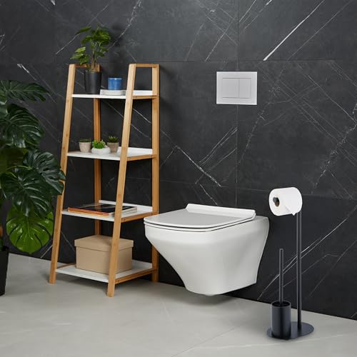 Image of Relaxdays Metal Toilet Brush Holder Height 63 x Width 23 x Depth 17 cm Black