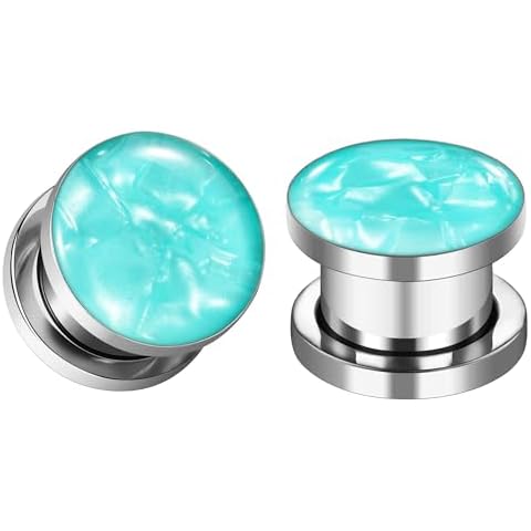 Awinrel Pair Ear Gauges for Women Men Ears Plugs Tunnels Stretching Surgical Steel Piercing Jewelry 2G-5/8 inch (5/8" (16mm), Green Shell) Cover