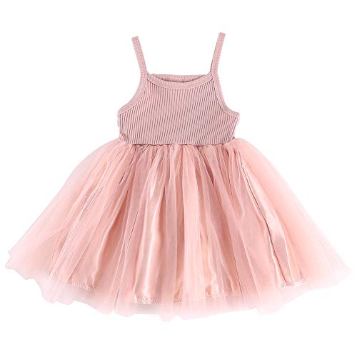 Toddler Baby Girls Tutu Dress Infant Ribbed Sleeveless Tulle Sundress Soft Fluffy Bubble Party Princess Dresses