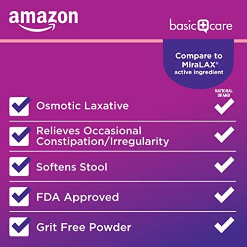 Amazon Basic Care ClearLax Polyethylene Glycol 3350 Powder for Solution, Orange Flavor, Osmotic Laxative, Stool Softener, Relieves Occasional Constipation, 8.3 ounce (Pack of 1) - 2