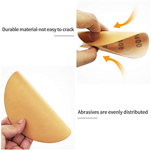 SPEEDWOX 100 Pcs 6 Inches Sanding Discs 400 Grit Dustless Hook and Loop Sandpaper for Random Orbital Sander Yellow Finishing Discs for Automotive Woodworking - Image 3
