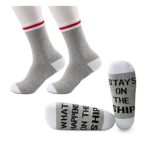 JXGZSO 2 Pairs Cruise Gift Family Cruise Socks What Happens On The Ship Stays On The Ship Socks Cruise Ship Gift