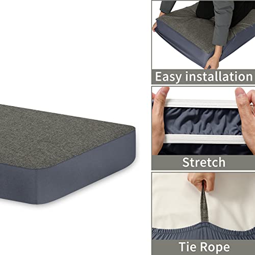 Aersas Grey Couch Cushion Covers For 3 Cushion Couch, Linen Cushion Slipcover For Sofa Cushion Soft Non-Slip Furniture Protector Linen Sofa Cushion Covers With Bottom Tie Rope (3 Packs, Grey) #TOP4