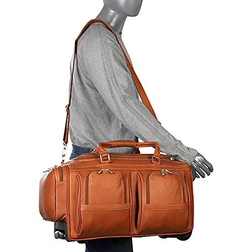 Piel Leather Duffel with Pockets On Wheels, Saddle, One Size