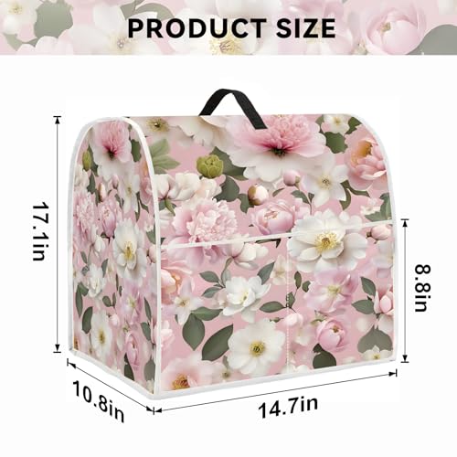Image of Kitchen Dust Cover Compatible with 4.5 5 6 8 quart Stand Mixer, Kitchen Appliance Protective Covers with Top Handle and Pocket (Pink Flowers, For All 6-8 qt Mixer)