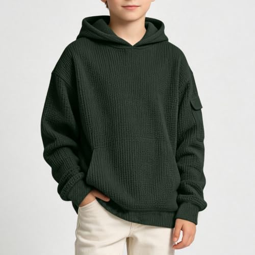 Teen Hoodies Boys Boys Hoodies Waffle Toddler Sweatshirt Long Sleeve with Pocket Pullover Girls Back To School Clothes Capsule Wardrobe Clothing Set Sudadera Para Niños Army Green - image 2