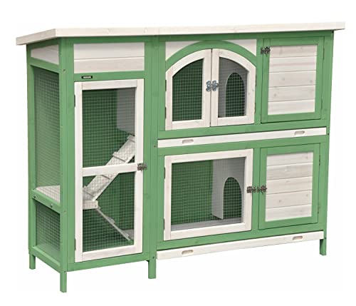 nanook Premium Kaninchenstall, Hasenstall Jumbo XXL besonders groß mit Seitenaufgang für mehr Platz - ideal für draußen - Wetterfest extragroß 138 x 48 x 109 cm grün Weiss