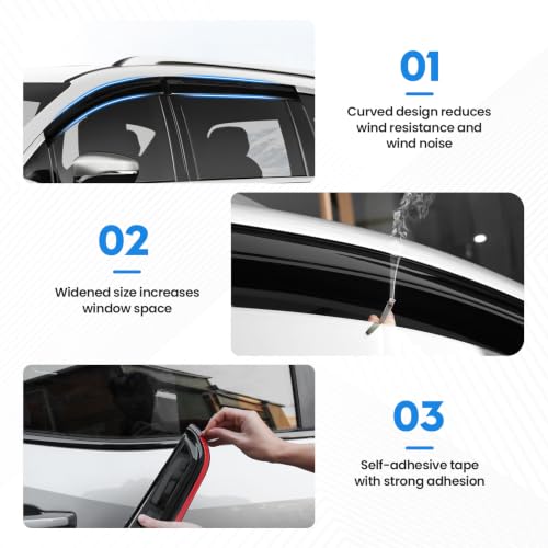 Image of Pacifica Rain Guards - Window Visors for Chrysler Pacifica 2017-2026, Out-Channel Side Window Rain Guards for Pacifica Accessories, 4PCS, Black, Car Accessories