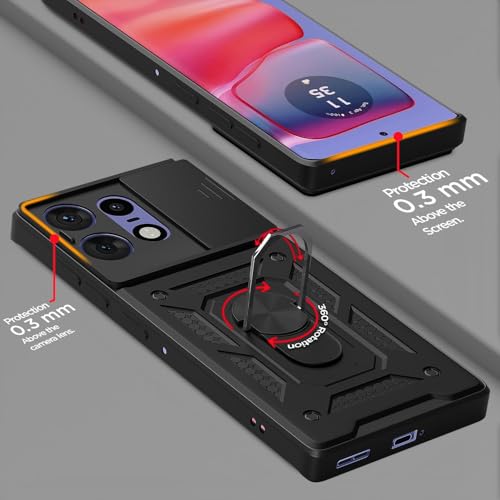 Image of Luxe Back Cover for Motorola Edge 50 Pro 5G | D10 Tough Armor | Sliding Camera Shield | 360 Protection | Kickstand Ring Holder | Military-Grade Shockproof Bumper