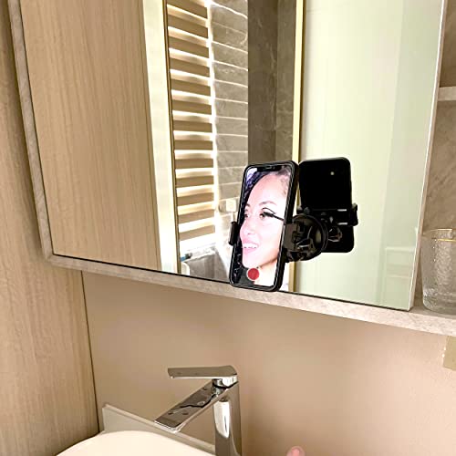 Universal Mirror Shower Phone Holder, Multi-Directional Dual 360 Degree Rotating Suction Cup Phone Wall Mount Stand, Tiktok Youtube Vlog Video Recording Kit, Airplane Travel Essentials Accessories #TOP1