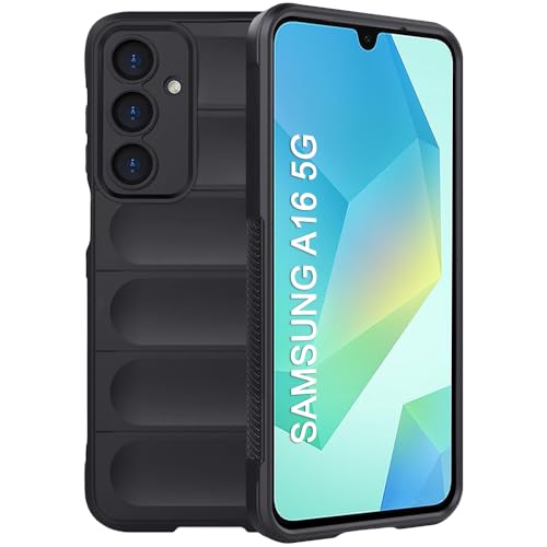 Image of TheGiftKart Liquid Silicon Back Cover Case for Samsung Galaxy A16 5G | Shockproof Military Grade Protection | Micro-Fibre Cloth On Inner Side | Anti-Slip Grip Back Cover for Samsung A16 (TPU, Black)