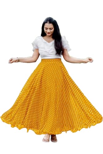 Image of Women's Lycra Top with Georgette Skirt | Polka Dot Print Long Flared Maxi | Full Length Flowy Skirt for Women | Stylish Casual Wear