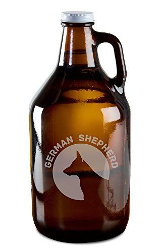 German Shepherd Dog Breed Pride Hand-Made Etched Glass Beer Growler 64 oz