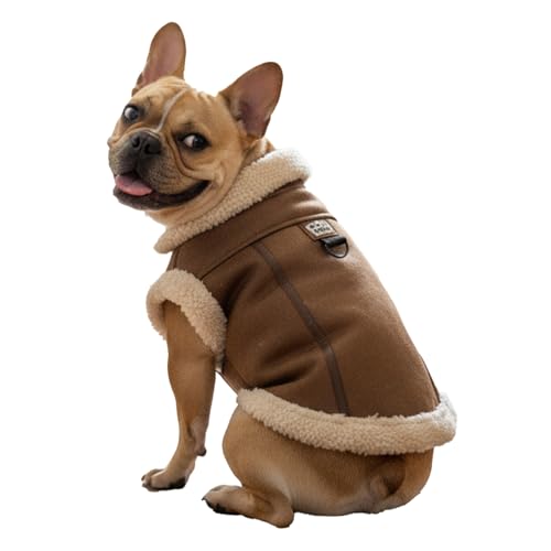 LUVMOJO Retro Aviator Dog Jackets – Faux Leather Winter Coat with Sherpa Fleece Lining for Dogs, Warm Windproof Pilot Style Doggy Apparel for Medium & Large Puppy French Bulldog, Coffee L Size
