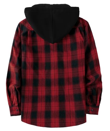 Image of Hooded Flannel Shirts for Men Plaid Long Sleeve Flannel Jacket Hoodies | Button-Down, Lightweight Coat, Classic Plaid Shirts with Hood, Flannel Hoodies with Pocket