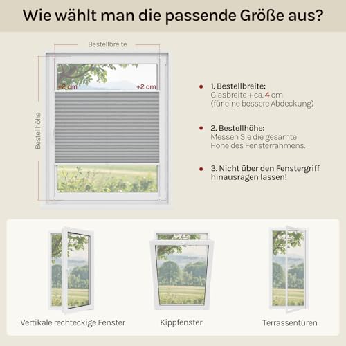 WOLTU Plissee Klemmfix ohne Bohren, Crushed-Optik, 65 x 130 cm, Grau – Ansicht 3