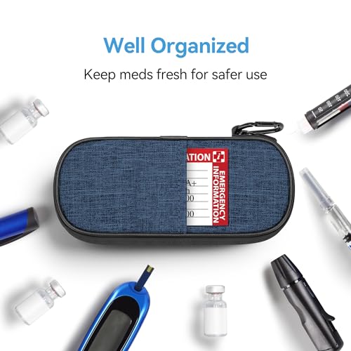Image of Gelozid Insulin Pen Cooler Travel Case Diabetic Medication Insulated Cool Organizer with 2 Reusable Ice Packs for Insulin Pen and Other Diabetic Supplies, for the Daily Life and Trip (Dark Blue)