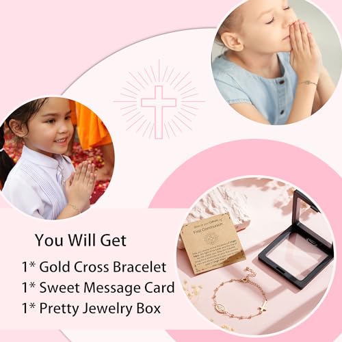 Image of Catholic Virgin Mary Cross Bracelet Gifts for Girls Teens Women, Rosary Beads Charm Link Chain Bracelet Easter First Communion Confirmation Baptism Religious Jewelry Gifts