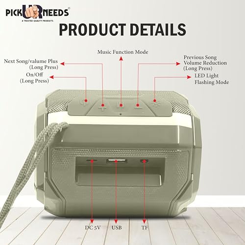 Image of Pick Ur Needs Wireless Mega Bass Portable Bluetooth Speaker | Water Proof | Splash Proof | Premium Speaker Compatible with All Mobile Phone (Grey)