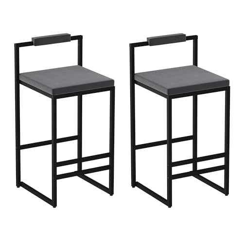 Butaco Tapizado de Terciopelo KT Rolster Juego de 2, Altura de Barra con Asiento Gris y Patas Metálicas Negras, Cojín Suave, Reposapiés y Respaldo para Isla de Cocina y Comedor miniatura 6