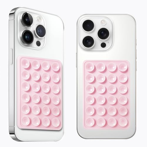 AZXYI Anteel 2 Pack Silicone Suction Phone Case Mount, Silicon Adhesive Suction Cup Phone Mount, Non Slip Sticky Phone Grip for Cellphone, Strong Grip Holder for Selfies and Videos (Light Pink)