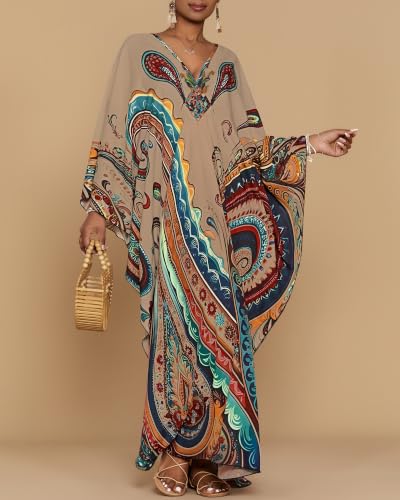 Image of Bsubseach Moo Moos for Women Batwing Sleeve Kaftan Dresses with Pockets