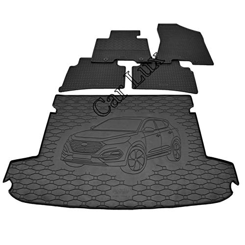 Car Lux DUO00658 - Alfombra Protector Maletero + Alfombrillas de Goma a Medida Conjunto para Tucson Desde 2015-