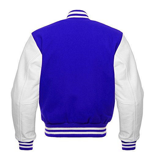 Image of Premium Letterman Baseball School College Bomber Varsity Jacket Purple & Gold Genuine Leather Sleeves