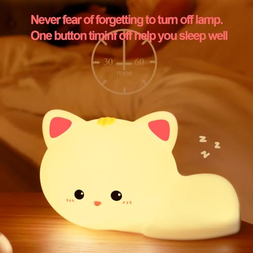 Image of Led Cute Cat Night Light, 16 Colors Dimmable Nursery Kawaii Nightlight, Super Squishy Silicone USB Rechargeable Remote Control Night Lamp for Kids Adults, Used for Camping Party Room Decor