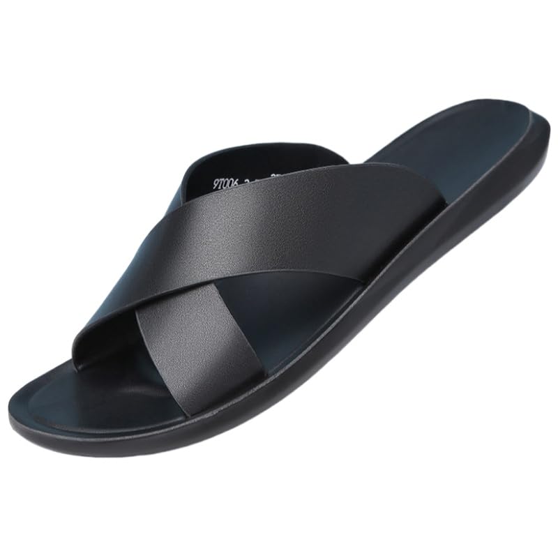 Men's Solid Colour Cross Straps Open Toe Breathable Slippers, Comfy Non Slip Casual Durable Slides,