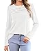 WNEEDU Damen Langarmshirt Rundhals Lässige Lose Pullover Damen Trendy Falten Sweatshirt Herbst Winter Puli Oberteile Bluse Tunika Tops Weiß L