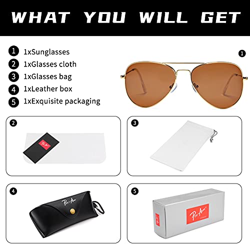 Pro Acme Classic Polarized Aviator Sunglasses for Women Men, Driving Sun Glasses Polarized Lens Lightweight Metal Pilot Frame UV400 Protection (Gold | Brown | Without Logo)