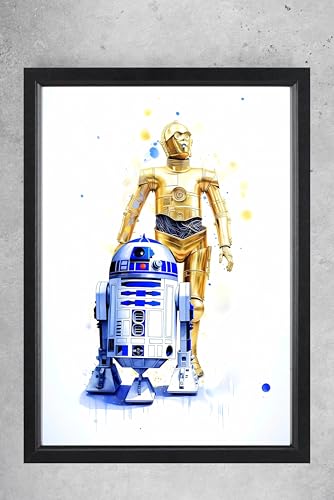 Cadre R2-D2 C-3PO aquarelle idée cadeau originale déco cinéma A4 31x23cm