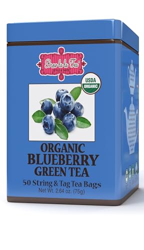 Brew La La Organic Green Tea - Natural Blueberry Flavor - 50 Double Chambered Bags - Low Caffeine Gourmet Tea - Certified Organic