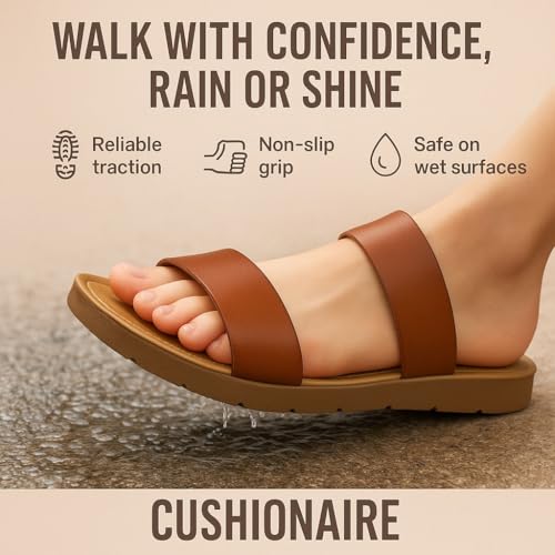 CUSHIONAIRE Women's Imelda 2 band slide sandal +Memory Foam2