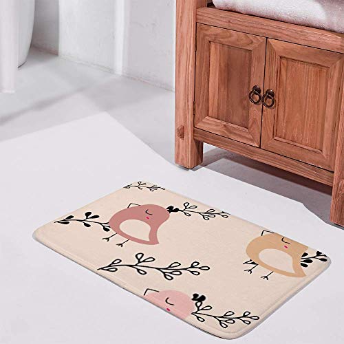 Tapis de bain antidérapant lavable en machine microfibre polaire corail oiseaux - 3