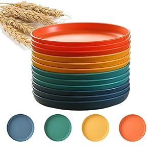 12 Pack 6 inch Unbreakable Wheats Straw Plates Reusable Plate Set – Dishwasher & Microwave Safe – Perfect for Dinner Dishes Salad Pasta Safe Healthy Dinner Plates kit