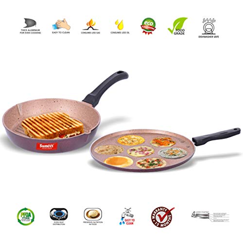 Image of Sumeet Nonstick Granite Finish PACER Cookware set (Multi Snack Maker - 7 Cavity - 26.5cm Dia + Round Grill Pan 25.5cm Dia)