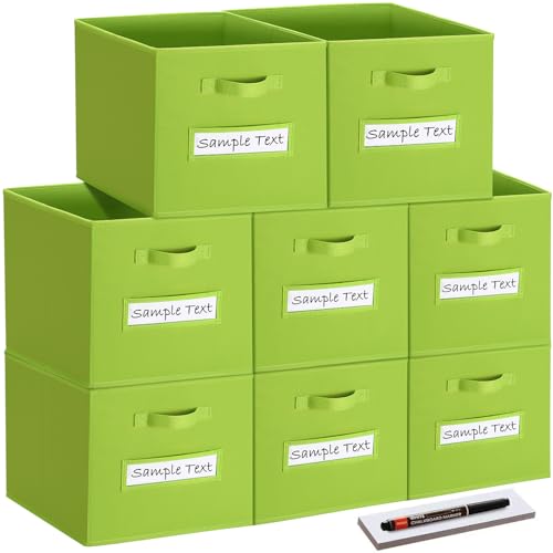 artsdi Fabric storage cubes (8 Pack) 13 Inch Cube Storage Bin, cube organizer bins with 8 Labels Window Cards & a Pen, Foldable cube organizer bins and Storage Box, lime green