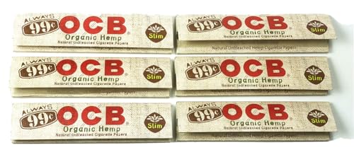 6 packs OCB Organic Hemp Rolling Papers - Natural Unbleached Cigarette Papers - 24 Leaves per Booklet