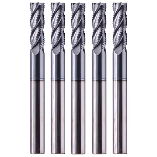 Image of 4 Flute Solid Carbide Roughing End Mills(5Pcs 1 /4 inch), ALCrSiN Nano Coated | 35 Helix, 1 /4 inch Cutting Dia, 1 /4 inch Shank Dia, 3 /4 inch LOC, 2-1 /2 inch OAL, for Milling Alloy Steel, Carbon Steel, Cast Iron