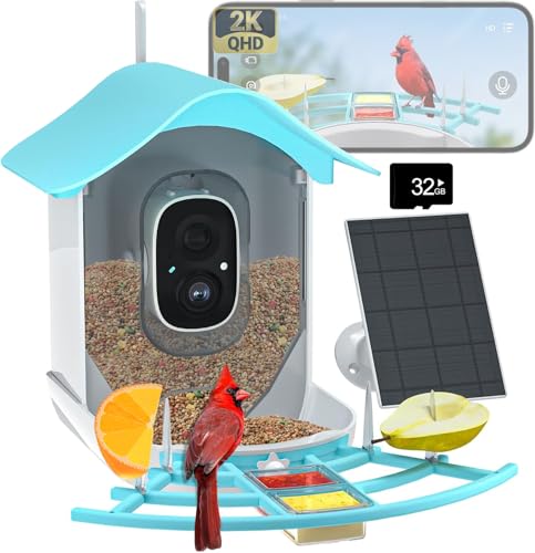 Smart-Bird-Feeder-with-Camera-AI-Forever-for-11000-Bird-Species-2K-SHD-32G-TF-Card-Solar-Powered-Wireless-Outdoor-Bird-Watching-Backyard-Birding-Wildlife-Gifts-for-Birdlover-SkyBlue Smart Bird Feeder with Camera AI Forever for 11000 Bird Species 2K SHD 32G TF Card Solar Powered Wireless Outdoor Bird Watching Backyard Birding Wildlife Gifts for Birdlover SkyBlue