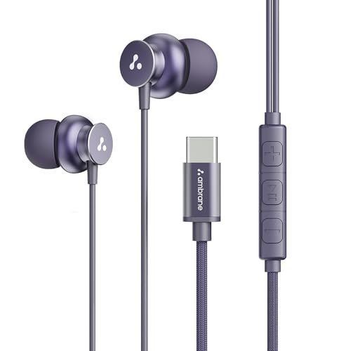 Image of Ambrane Type C Wired in Ear Earphones with in-Line Mic for Clear Calling,1.2M Cable,10Mm Dynamic Drivers for Boostedbass,Control Buttons for iPhone 15,Samsung&Type C Devices (Stringz 38C, Purple)