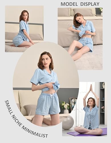 Image of NAP BOUND 100% Cotton Pajamas for Women 2 Piece PJs Set Long Sleeve Button Down Breathable Woven Sleepwear Loungewear XS-XXL