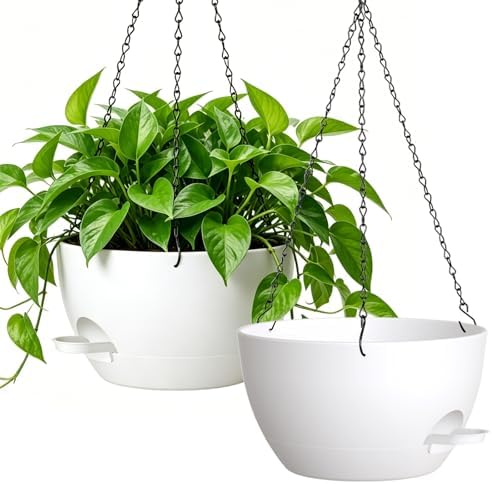 WSMKSZ 33cm Große Selbstbewässernde Blumenampel, 2er Set Blumentopf Hängend | Dicke Kunststoff Pflanzenampel mit Wasserreservoir & Drainageloch, Hängetopf Innen Außenbereich für Ba