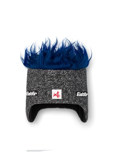 Eisbär Mütze Penny Ski Austria Kids Grau - Mütze mit Haaren (blau) Jungen & Mädchen - 55 cm (7-8 Jahre) - atmungsaktive warme Sportmütze mit Ohrschutz Kindermütze Haube weich warm aus Österreich