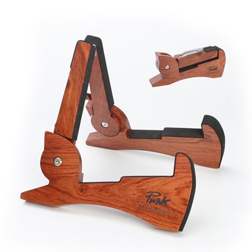 PUNK Portable Foldable Guitar Stand - Universal Wooden Cute Rabbit Guitar Stand for Acoustic, Electric, Mandolin, Ukulele - Home, Living Room Decoration (Rosewood)