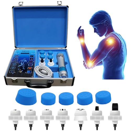 Ostreemaner Masajeador para Aliviar El Dolor Muscular, Máquina De Terapia De Choque, con 12 Modos De Masaje Y 7 Cabezales De Masaje, 16 Frecuencias Ajustables, Adecuado para Masaje Muscular Corporal.